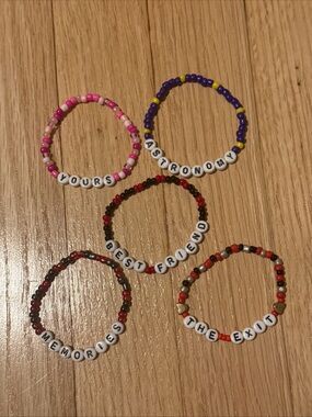 Handmade Letter Bead Bracelets — Pink, Purple, Red Multicolor